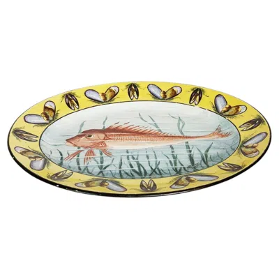 Pre-owned 1stdibs Ceramic Dish With Fish Decoration, France, 1960s In Sand