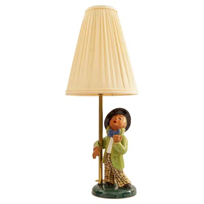 Pre-owned 1stdibs Ceramic Lamp With Fabric Shade, Vienna, Around 1950s In Sand