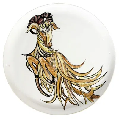 Pre-owned 1stdibs Ceramic Plate With Ram's Head Decoration, France, 1990s In Sand