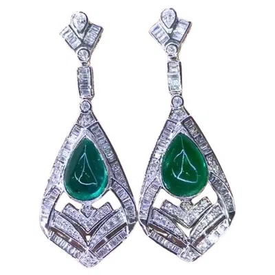 Pre-owned 1stdibs Certified 13.00 Zambian Emeralds 2.50 Ct Diamonds 18k Gold Earrings In Multi