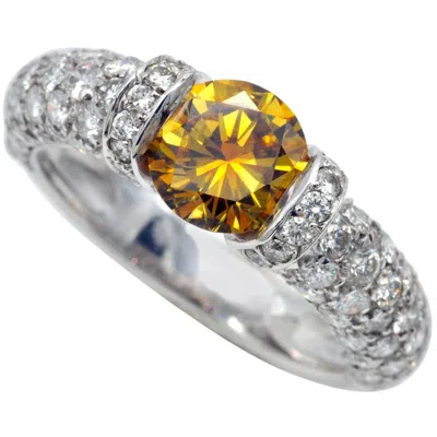 Pre-owned 1stdibs Certified Fancy Intense Yellow Orange Diamond Engagement Ring