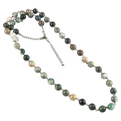 Pre-owned 1stdibs Certified Natural Indian Agate Beads Hand Linked Silver 28.5" Long Necklace In Multi