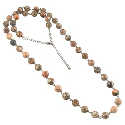Pre-owned 1stdibs Certified Natural Leopard Skin Jasper Beads Hand Linked Silver 29" Long Necklace In Multi