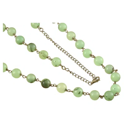 Pre-owned 1stdibs Certified Natural Prehnite Green Beads Hand Linked Silver 28.5" Long Necklace
