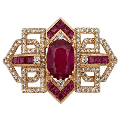 Pre-owned 1stdibs Certified Natural Ruby Cocktail Ring With Diamonds In Multi