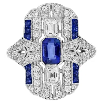 Pre-owned 1stdibs Ceylon Sapphire Diamond Statement Ring In 18k White Gold