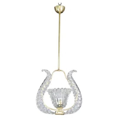 Pre-owned 1stdibs Charming Murano Glass Art Deco Pendant Chandelier By Ercole Barovier, 1940s In Transparent