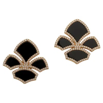 Pre-owned 1stdibs Chatila Onyx & Diamond Clip-on Earrings, 18kt Gold In Black
