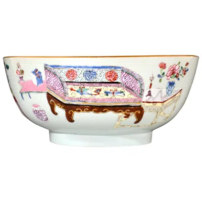 Pre-owned 1stdibs Chinese Export Famille Rose Hundred Antiques Porcelain Bowl, Yongzheng-qianlong In Red