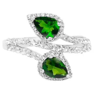 Pre-owned 1stdibs Chrome Diopside Bypass Ring White Topaz 2.22 Carats Sterling Silver