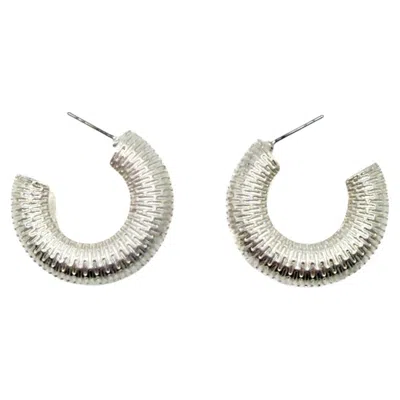 Pre-owned 1stdibs Chunky Ribbed Silver Hoop Earrings, Vintage 2000s, Women's Jewelry In Multi