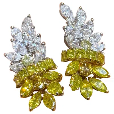 Pre-owned 1stdibs Circa 2000 Italian Yellow And White Diamond Cluster Earrings In 18 Karat Gold