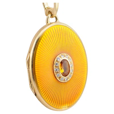 Pre-owned 1stdibs Citrine And Diamond Locket Pendant In Enamelled 18k Gold In Multi