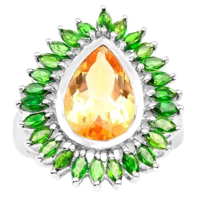 Pre-owned 1stdibs Citrine Cocktail Ring Chrome Diopside Halo 7.05 Carats Sterling Silver In Multi