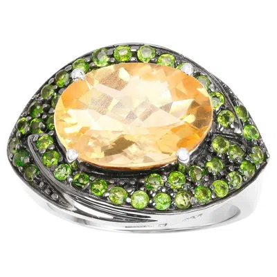 Pre-owned 1stdibs Citrine Cocktail Ring Chrome Diopside Setting 6.15 Carats In Multi