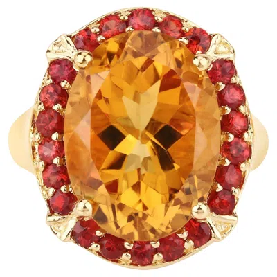 Pre-owned 1stdibs Citrine Cocktail Ring Deep Orange Sapphires 9.4 Carats 14k Gold Plated Silver