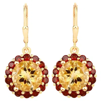 Pre-owned 1stdibs Citrine Earrings With Garnet 8.4 Carats Gold Plated Silver In Multi