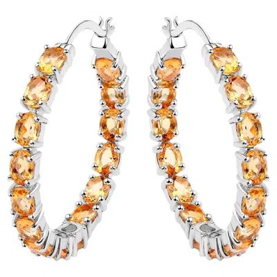 Pre-owned 1stdibs Citrine Hoop Earrings 4.78 Carats Rhodium Plated Sterling Silver In Multi