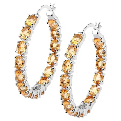 Pre-owned 1stdibs Citrine Hoop Earrings 4.78 Carats Rhodium Plated Sterling Silver In Multi