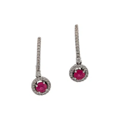 Pre-owned 1stdibs Clarissa 10k White Gold Ruby & Diamond Leverback Earrings 3/4" Drop Earrings
