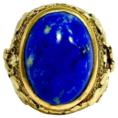 Pre-owned 1stdibs Classic Men's 18k Yellow Gold And Lapis-lazuli Cabochon Signet Ring