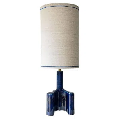 Pre-owned 1stdibs Cobalt Blue Glazed Sculptural Ceramic Lamp, Custom Made Lampshade By R. Houben