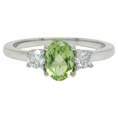 Pre-owned 1stdibs Cocktail Ring - Three-stone Oval Peridot And Diamond Ring In White Gold
