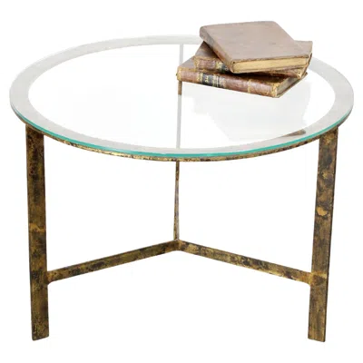 Pre-owned 1stdibs Coffee Table With Gilded Iron Frame And Glass Top - C. 1960 In Sand