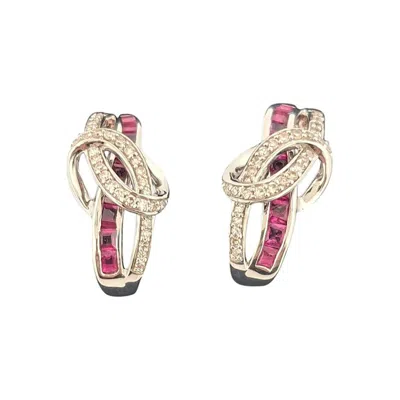 Pre-owned 1stdibs Colette 14k White Gold Ruby & Diamond J-hook Earrings Channel Set Princess