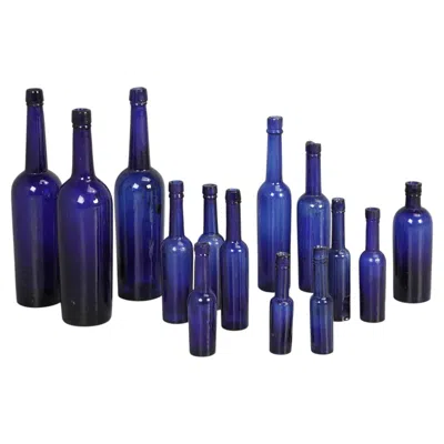 Pre-owned 1stdibs Collection Of '14' Cobalt Blue Caster Oil Hand Blown Bottles Made In 1800s