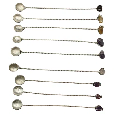 Pre-owned 1stdibs Collection Of Nine Brazilian Silver & Quartz Crystal Iced Tea Spoons Or Muddlers