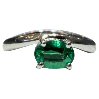 Pre-owned 1stdibs Colombian Emerald Oval Curve Ring 14k White Gold Oval Modern Contemporary Pinky