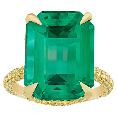 Pre-owned 1stdibs Colombian Emerald Ring, 13.67 Carats In Green
