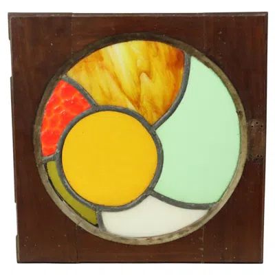 Pre-owned 1stdibs Colorful Stained Glass Window Panel Stained Glass Wooden Frame 37cm In Brown