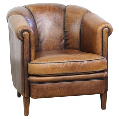 Pre-owned 1stdibs Comfortable Vintage Sheepskin Leather Club Chair In Brown