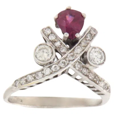 Pre-owned 1stdibs Contemporary 18k White Gold Natural Ruby And Diamond Cocktail Ring Grain Setting