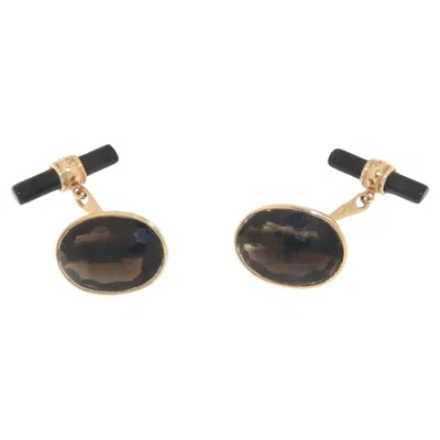 Pre-owned 1stdibs Contemporary Citrine And Onyx 14k Yellow Gold Artisan Cufflinks, Italy, New
