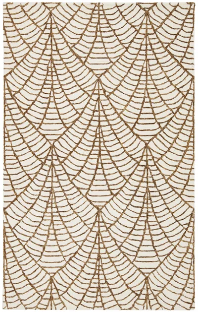 Pre-owned 1stdibs Contemporary Hand-tufted Wool Rug With Geometric Arch Motif In Ivory And Bronze In White