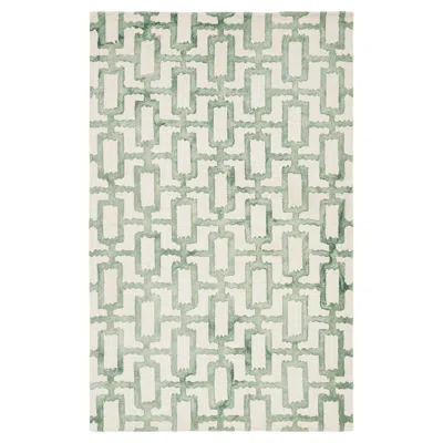 Pre-owned 1stdibs Contemporary Interlocking Trellis Hand-tufted Premium Wool Area Rug Sage & Cream In White