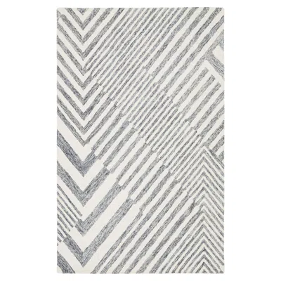 Pre-owned 1stdibs Contemporary Minimalist Geometric Hand-tufted Wool Rug Ivory And Slate Gray In White