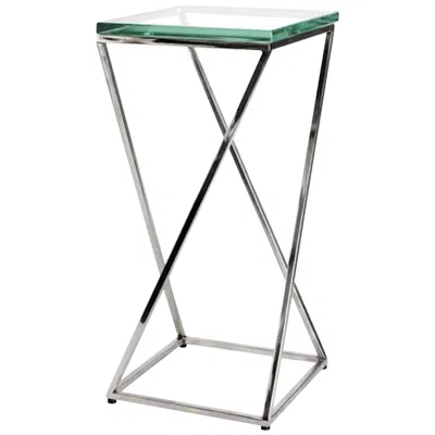 Pre-owned 1stdibs Contemporary Polished Nickel Cocktail Table With Square Glass Top In Gray