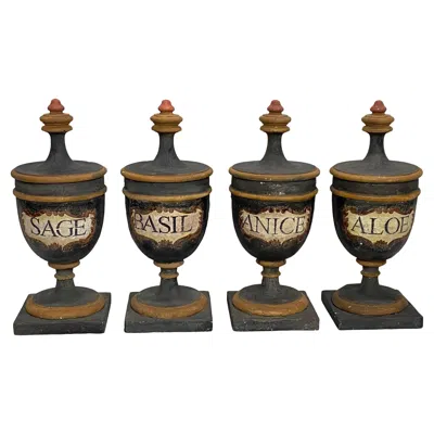 Pre-owned 1stdibs Continental European Terra Cotta Urn Shape Apothecary Spice Jars, Set Of 4 In Black