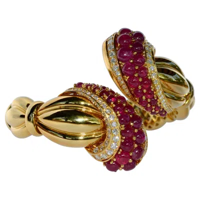 Pre-owned 1stdibs Contrarié Rigid Bracelet In 18k Yellow Gold With Cabochon Rubies And Diamonds