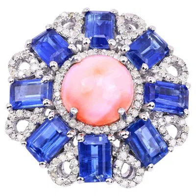 Pre-owned 1stdibs Coral Ring With Kyanite 9.68 Carats Sterling Silver In Red