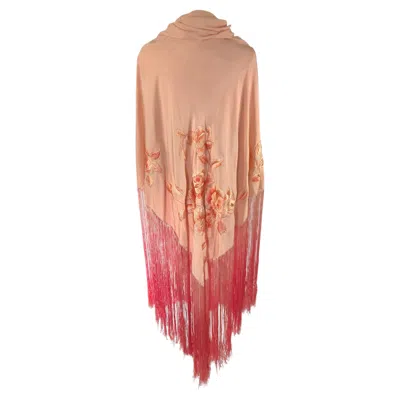 Pre-owned 1stdibs Couture French Silk Vionnet Like Rose Ombre Embroidery Fringe Shawl C1925 In Red