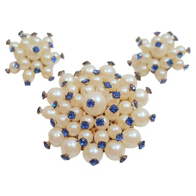 Pre-owned 1stdibs Couture Schiaparelli Gripoix Baretti Glass Faux Sapphires&pearls Parure 1938-49 In Multi