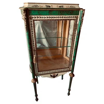 Pre-owned 1stdibs Curio Cabinet Vitrine Hand Painted Russian Style Faux Malachite Ormolu In Brown