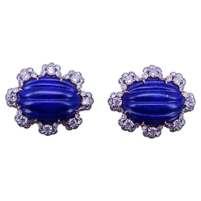 Pre-owned 1stdibs Custom 18k White Gold Lapis Lazuli And Diamond Earrings, 12ct, 2.25ct