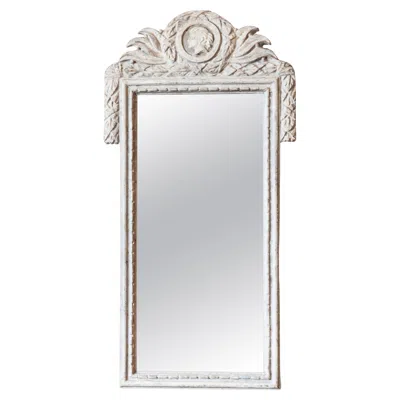 Pre-owned 1stdibs Danish 1800s Gustavian Gray Painted Wood Mirror With Medallion Carved Crest