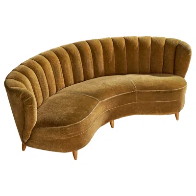 Pre-owned 1stdibs Danish Designer, Curved Sofa, Wood, Fabric, Denmark, 1940s In Brown